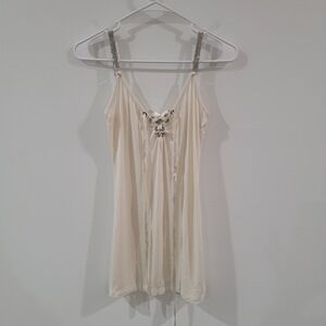 Y2K Vertigo Womens Top Size Medium Ivory Lace Up Club Going Out Glam